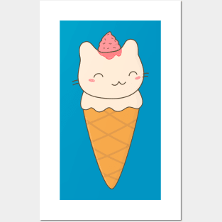 Kawaii Ice Cream Cat T-Shirt Posters and Art